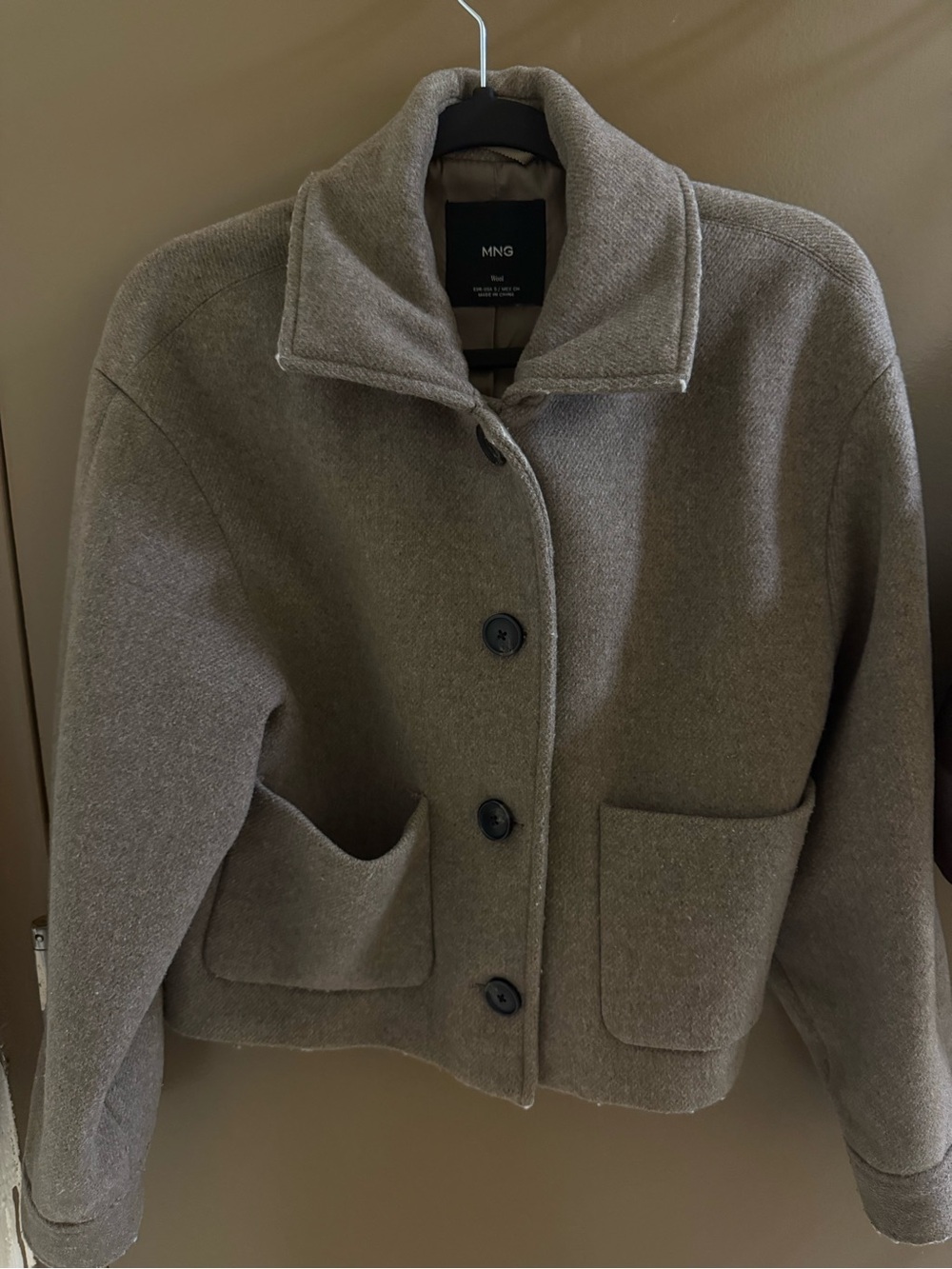 Mango Taupe Short Wool Blend Pea Coat